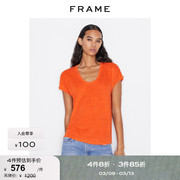 frame女短袖t恤亚麻，上衣休闲舒服春季女装橘色