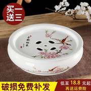 特大号青花瓷陶瓷茶盘圆形，储水式茶海茶台茶托，鸡缸盘干泡双层茶船