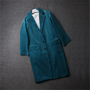张小斐春晚同款蓝绿色丝绒大衣2022年中长款宽松廓形毛呢外套