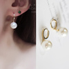 韩国14k黄金耳钉，时尚珍珠耳扣耳环，耳圈