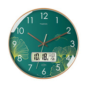 客厅挂钟万年历(万年历，)静音时钟创意简约钟表，石英钟表挂墙免打孔银