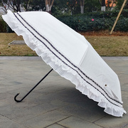 白色裙边小清新蕾丝，太阳伞弯钩弯柄防紫外线，防晒晴雨两用公主洋伞