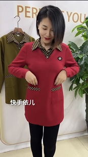 格子衬衫长袖，显瘦连衣裙女士网红同款2023年春秋，双兜百搭减龄