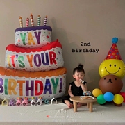 生日蛋糕气球女孩宝宝周岁派对布置儿童数字拍照道具场景装饰用品