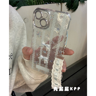 壳屁屁KPP甜美闪粉清新蓝碎花韩ins适用苹果15ProMax手机壳iPhone13/15/12软14Promax透明保护套14自带镜头膜