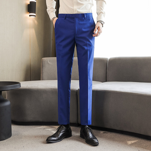 宝蓝色西裤男士工作服春秋修身长裤，10个纯彩色，裤子男新郎伴郎礼服