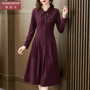香妮芬高贵优雅气质紫色，蝴蝶结设计连衣裙，2024早春洋气中长裙