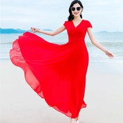 波西米亚风情超仙双层雪纺连衣裙海边度假旅游沙滩裙休闲大摆长裙