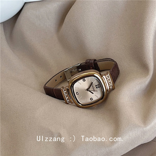 vintage复古手表女ins法国轻奢小众设计小棕表，方块小方表方形表盘