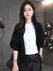韩版休闲卫衣网红短款黑色，长袖外套女圆领开衫气质蝙蝠袖上衣