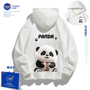 NASA可爱熊猫卫衣女2024春秋oversize宽松休闲高级感连帽外套