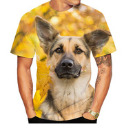 欧美跨境动物狗外贸男士T恤3D数码印花圆领短袖3D T恤