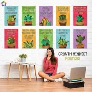 growthmindset成长思维海报教室，装饰英语培训课堂公告栏励志海报