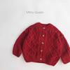 韩版新年儿童大红色毛衣开衫，圣诞冬款男女，宝麻花纹针织开衫洋气