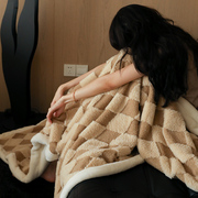 提花獭兔毛盖毯单人毛毯披肩，毯加厚办公室，午睡毯保暖沙发毯小毯子