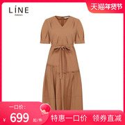 LINE女装纯色长裙秋季系带抽皱设计感连衣裙NGOPNG9700