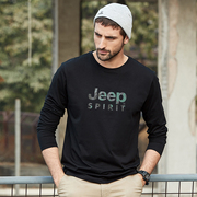 jeep吉普24秋季大logo圆领，男装长袖t恤上衣打底衫字母欧美棉