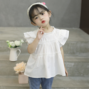 女童衬衫2024夏白色(夏白色)短袖洋气时髦小飞袖娃娃领薄款上衣打底衫