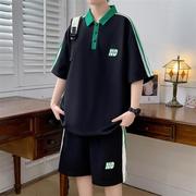 夏季学院风短袖t恤男孩12-15岁青少年学生POLO衫13大童运动套装