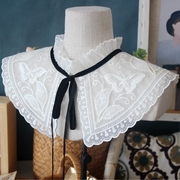 黑色带子系带白色刺绣时尚百搭披肩假领子蕾丝边装饰领饰