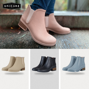 unicare短筒雨鞋女成人切尔西雨靴，防水防滑时尚街边户外涉水鞋