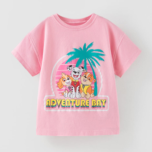 女童粉红色短袖T恤宝宝圆领上衣儿童夏装婴儿卡通小狗上衣半袖潮T