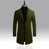 军绿色中长款风衣男生，单排扣冬装加厚呢子大衣外套，5xl大码西装领