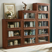 美式实木书柜家用带门多层书架自由组合柜子收纳储物展示时尚简约