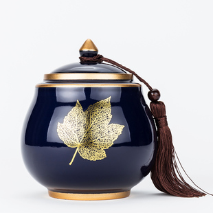 盏上清欢茶叶罐陶瓷霁蓝釉大号茶罐密封罐家用醒茶盒储物防潮空盒