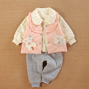 3一6个月0女宝宝装4洋气小婴幼儿，春秋款婴儿服薄夹棉衣三件套装季