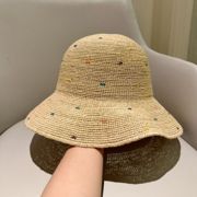 夏季手工拉菲草帽女大檐，防晒遮阳帽防紫外线沙滩太阳帽可折叠