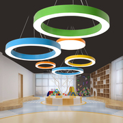 北欧圆形彩色创意个性客厅灯办公室灯幼儿园教室灯店铺商空心圆灯