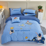 儿童床单四件套男孩纯棉卡通被套，1.5米蓝色100全棉三件套1.2床笠