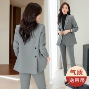 灰色西装套装女223OL风气质秋冬季修身职场精英长袖西服外套