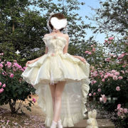 冬季新款韩系超甜生日公主裙立体花朵时尚气质拖尾连衣裙短裙女潮