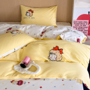 可爱女孩贴布绣纯棉四件套卡通全棉被套床上三件套1.5m1.8米床单