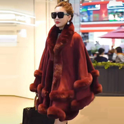 网红同款毛领斗篷披肩女羊毛外套中长款不规则开衫百搭披风冬上新