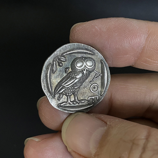 仿古希腊银币女神雅典娜猫头鹰，水瓶星座吊坠，硬币项链小众配饰22mm