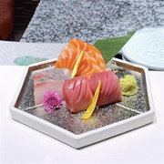 日本料理餐具 复古陶瓷六角碟 创意烤肉店盘子刺身盘寿司盘烧鸟盘