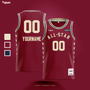 TEAMNAME定制 2024年全明星球衣30号红色条纹东部西部篮球服套装