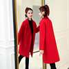 赫本大衣女中长款韩版2024冬加厚保暖大红色，毛呢外套气质女装