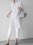 韩国白色棉衬衫女春秋宽松显瘦bf风大版中长款大码长袖小众衬衣潮