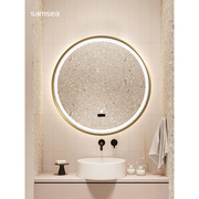 不锈钢圆形带灯浴室镜智能北欧风，壁挂墙式led防雾卫生间化妆镜子
