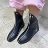 韩国东大门女单鞋24春季圆头低跟黑色潮酷时尚两用及踝短靴子