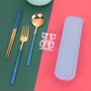 便携餐具韩式三件套 勺叉筷子套装 跨境304不锈钢餐具套装