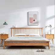 北欧日式高脚实木床温莎白橡木主卧床双人婚床小户型原木色床