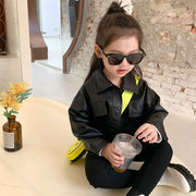 六岁女童春秋外套洋气时髦炸街童装2021夹克儿童pu皮上衣短款