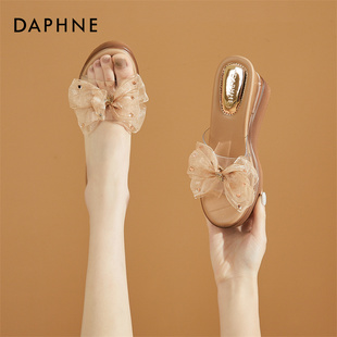 daphne达芙妮一眼心动~坡跟拖鞋，女夏季外穿厚底，增高跟凉拖蝴蝶结