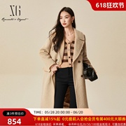 xg雪歌双排扣中长款呢大衣女秋冬2024新款羊毛呢外套XJ410062A373