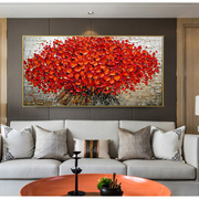 约轻奢挂画红色发财树油画壁画客厅手绘3抽象画餐厅装饰画